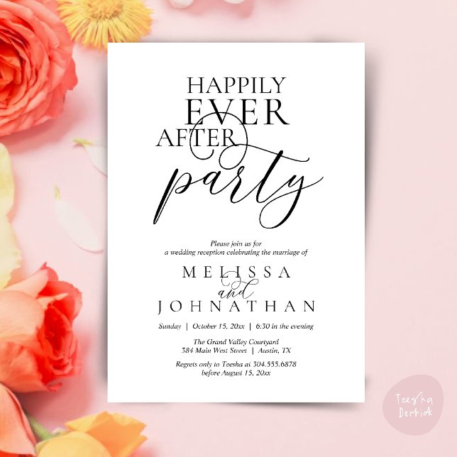 Convites Happily Ever After Party, Modern Classy Wedding (Happily Ever After Party, Modern Classy Wedding Invitation Card PDF White Black)
