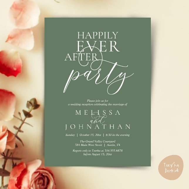 Convites Happily Ever After Party, Modern Classy Wedding (Happily Ever After Party, Modern Classy Wedding Invitation Card PDF Sage Green)
