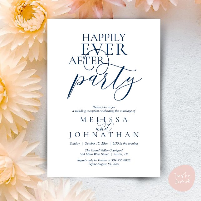Convites Happily Ever After Party, Modern Classy Wedding (Happily Ever After Party, Modern Classy Wedding Invitation Card PDF navy Blue)
