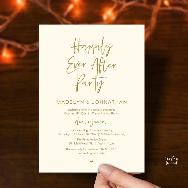 Convites Happily Ever After Party, Modern Wedding Dinner (Happily Ever After Party, Modern Wedding Reception Dinner Invitation card in yellow gold)