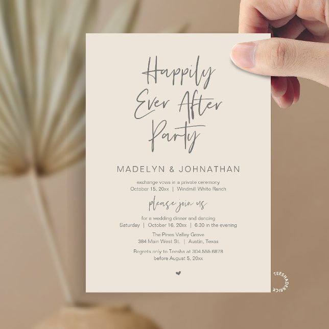 Convites Happily Ever After Party, Modern Wedding Dinner (Happily Ever After Party, Modern Wedding Reception Dinner Invitation card in cream grey)