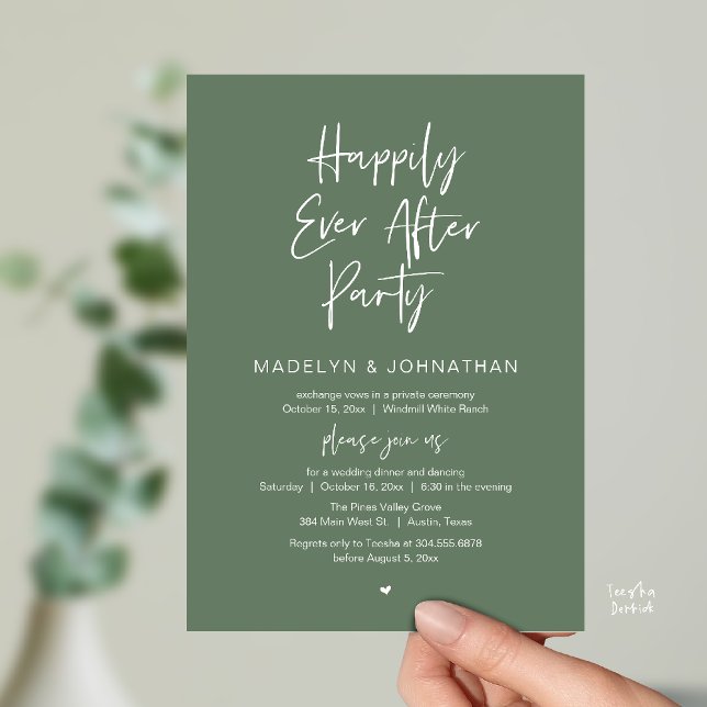 Convites Happily Ever After Party, Modern Wedding Dinner (Happily Ever After Party, Modern Wedding Reception Dinner Invitation card in sage green)