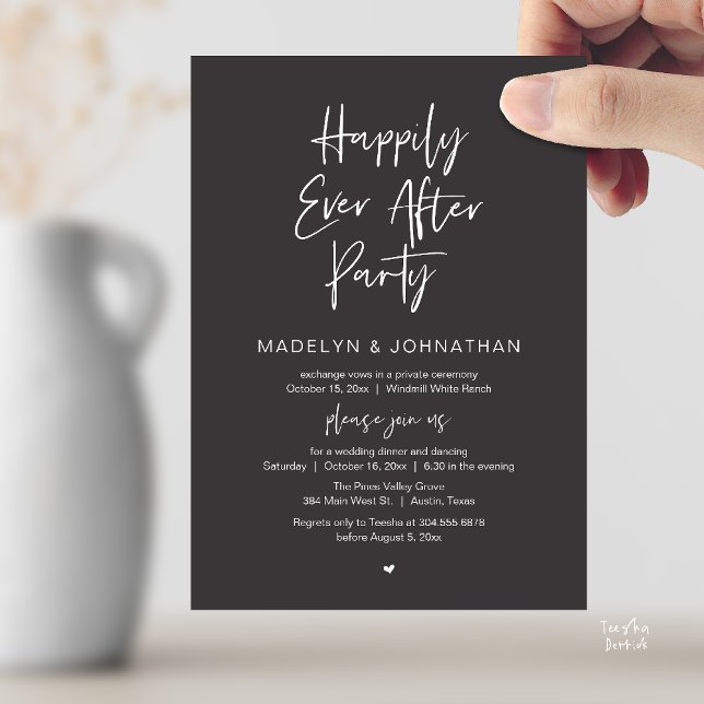 Convites Happily Ever After Party, Modern Wedding Dinner (Happily Ever After Party, Modern Wedding Reception Dinner Invitation card in charcoal grey)
