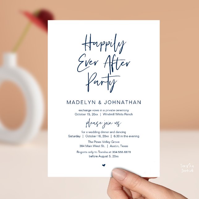 Convites Happily Ever After Party, Modern Wedding Dinner (Happily Ever After Party, Modern Wedding Reception Dinner Invitation card in navy blue)