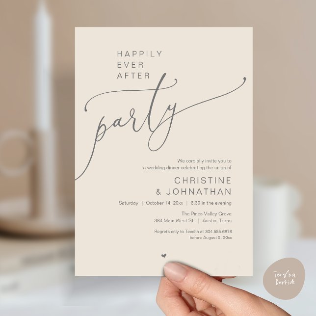 Convites "Happily Ever After Party" Modern Wedding Dinner ("Happily Ever After Party" Modern Wedding Dinner reception Invitation card in cream grey)