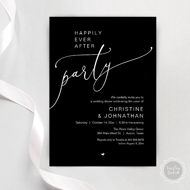 Convites "Happily Ever After Party" Modern Wedding Dinner ("Happily Ever After Party" Modern Wedding Dinner reception Invitation card in black and white)