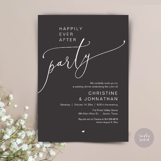 Convites "Happily Ever After Party" Modern Wedding Dinner ("Happily Ever After Party" Modern Wedding Dinner reception Invitation card in charcoal grey)