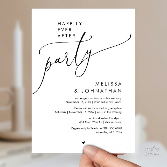 Convites Happily Ever After Party Modern Wedding Reception (Happily Ever After Party Modern Wedding Reception Invitation Card Dinner Brunch Lunch in Black White)