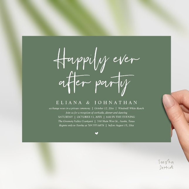Convites  Happily Ever After Party Modern Wedding Reception (Happily Ever After Party Modern Wedding Reception Invitation Card in Sage Green)