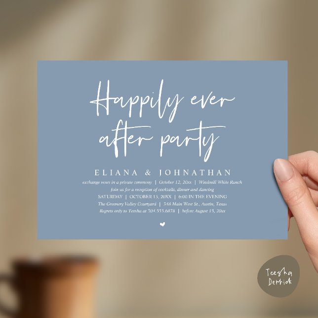 Convites  Happily Ever After Party Modern Wedding Reception (Happily Ever After Party Modern Wedding Reception Invitation Card in Dusty Blue)
