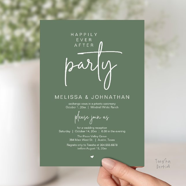 Convites Happily Ever After Party, Modern Wedding Reception (Happily Ever After Party, Modern Wedding Reception Dinner Invitation Card in Sage Green)