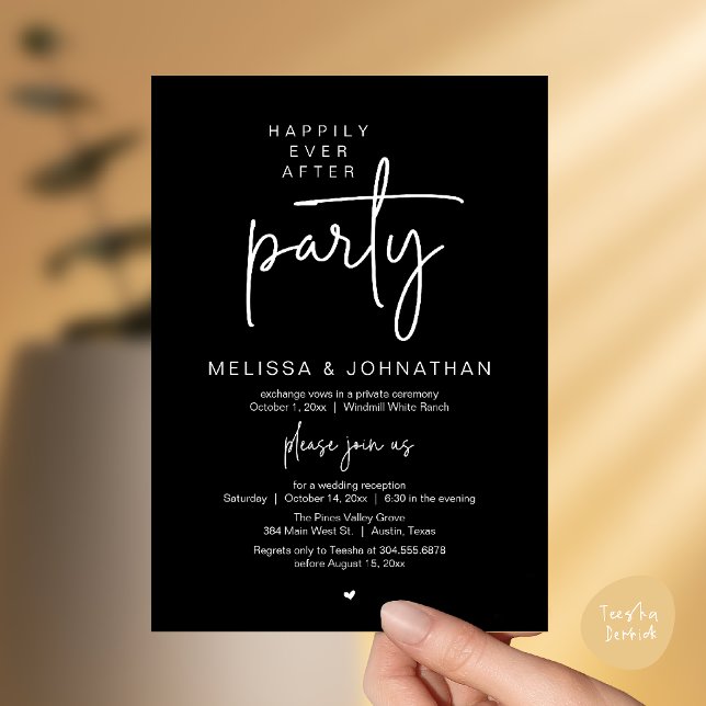 Convites Happily Ever After Party, Modern Wedding Reception (Happily Ever After Party, Modern Wedding Reception Dinner Invitation Card in Black and White)
