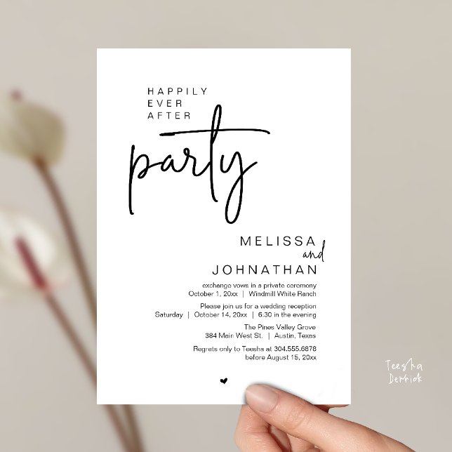 Convites Happily Ever After Party, Modern Wedding Reception (Happily Ever After Party, Modern Wedding Reception Invitation Card in black and white)