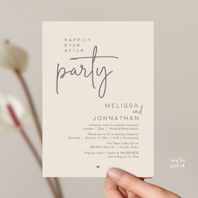 Convites Happily Ever After Party, Modern Wedding Reception (Happily Ever After Party, Modern Wedding Reception Invitation Card in Cream Grey)