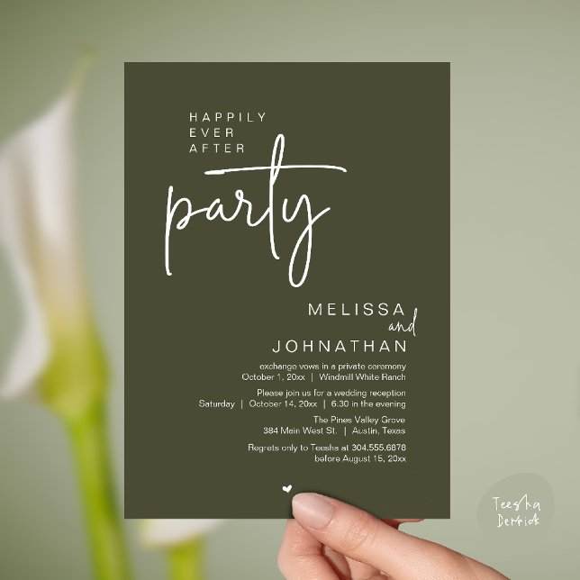 Convites Happily Ever After Party, Modern Wedding Reception (Happily Ever After Party, Modern Wedding Reception Invitation Card in olive green)