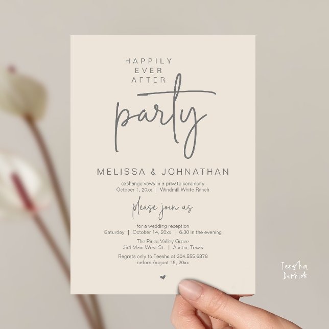 Convites Happily Ever After Party, Modern Wedding Reception (Happily Ever After Party, Modern Wedding Reception Dinner Invitation Card in Cream Grey)