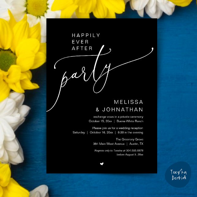 Convites Happily Ever After Party Romance Wedding Reception (Happily Ever After Party Romance Wedding Reception Invitation card in black and white)