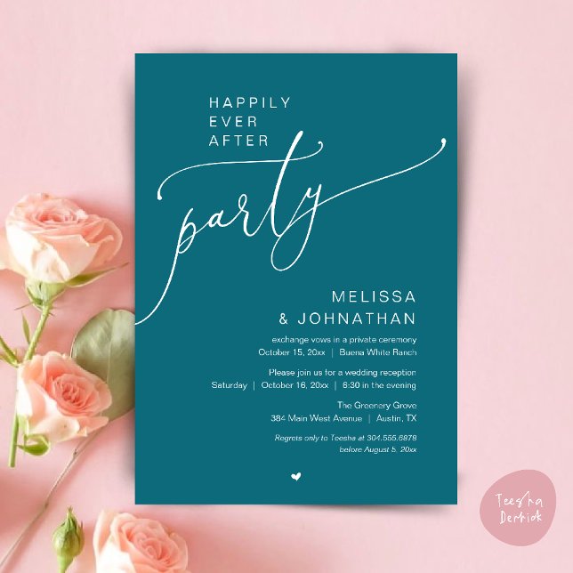 Convites Happily Ever After Party Romance Wedding Reception (Happily Ever After Party Romance Wedding Reception Invitation card in emerald green)