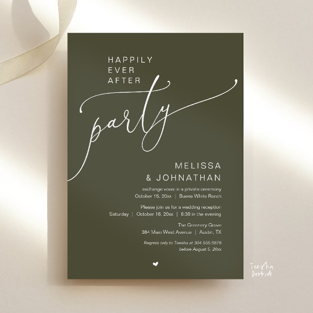 Convites Happily Ever After Party Romance Wedding Reception (Happily Ever After Party Romance Wedding Reception Invitation card in olive green)