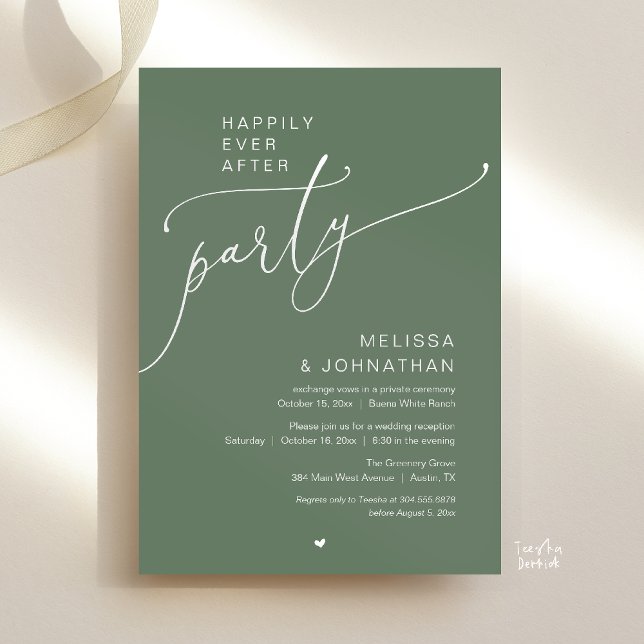 Convites Happily Ever After Party Romance Wedding Reception (Happily Ever After Party Romance Wedding Reception Invitation card in Sage green)