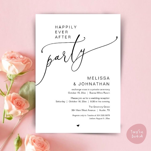 Convites Happily Ever After Party Romance Wedding Reception (Happily Ever After Party Romance Wedding Reception Invitation card in black and white)