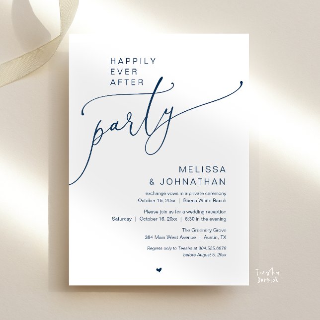 Convites Happily Ever After Party Romance Wedding Reception (Happily Ever After Party Romance Wedding Reception Invitation card in navy blue)