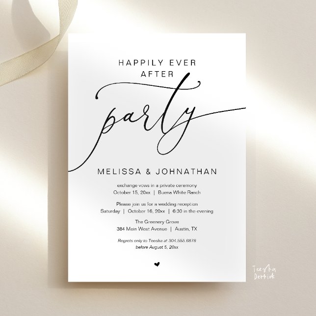 Convites Happily Ever After Party Romance Wedding Reception (Happily Ever After Party Romance Wedding Reception Invitation card in black and white)