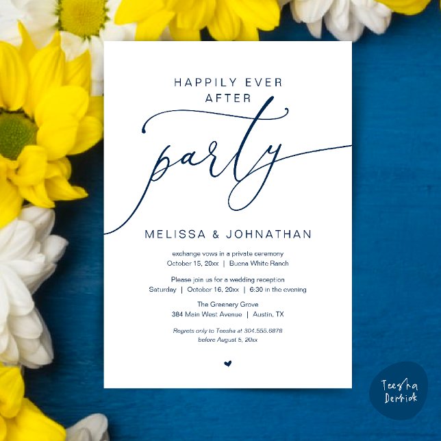Convites Happily Ever After Party Romance Wedding Reception (Happily Ever After Party Romance Wedding Reception Invitation card in navy blue)