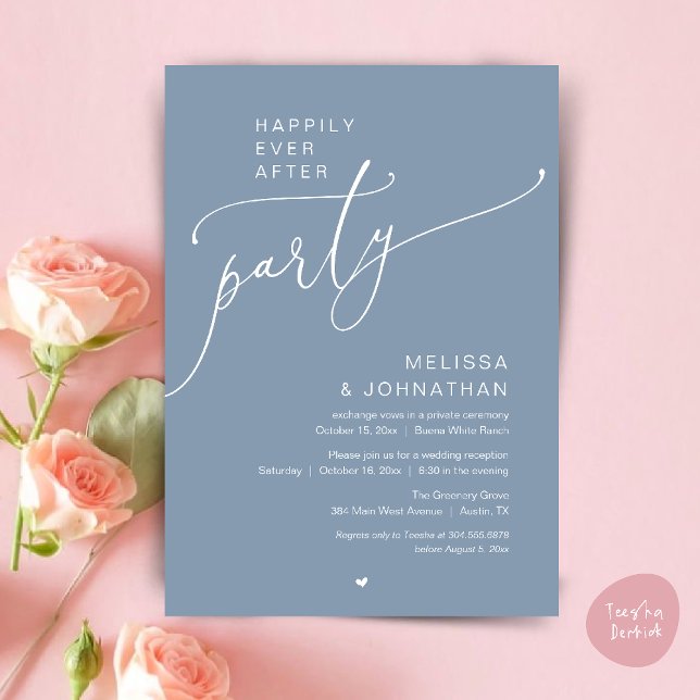 Convites Happily Ever After Party Romance Wedding Reception (Happily Ever After Party Romance Wedding Reception Invitation card in dusty blue)