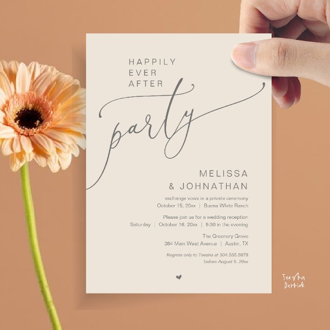 Convites Happily Ever After Party Romance Wedding Reception (Happily Ever After Party Romance Wedding Reception Invitation card in cream grey)