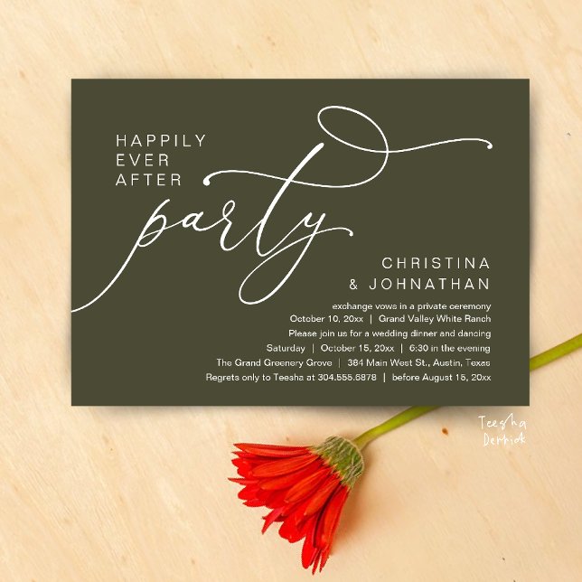 Convites Happily Ever After Party, Romantic Wedding Dinner (Happily Ever After Party, Romantic Wedding Dinner Invitation card in olive green)