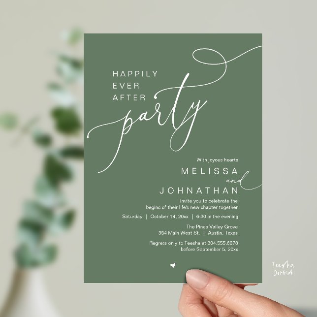 Convites Happily Ever After Party, Romantic Wedding Dinner (Happily Ever After Party, Romantic Wedding Reception Dinner Invitation Card in Sage Green)