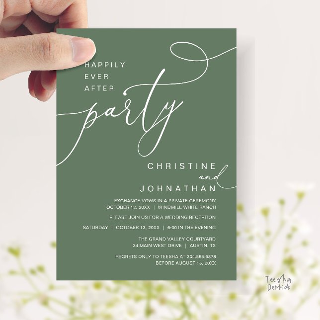 Convites Happily Ever After Party Romantic Weds Reception (Happily Ever After Party Romantic Weds Reception Invitation Card in Sage Green)