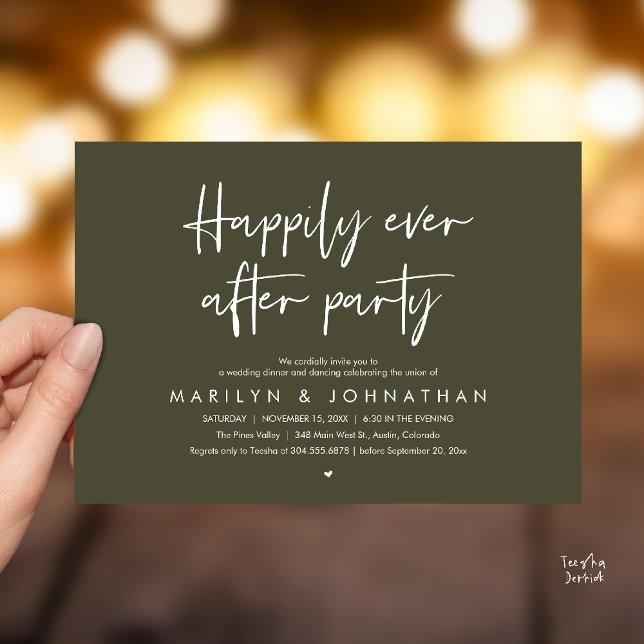 Convites Happily Ever After Party, Wedding Dinner Dancing (Happily Ever After Party, Wedding Dinner Dancing Invitation Card in Olive Green)