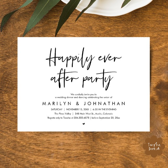 Convites Happily Ever After Party, Wedding Dinner Dancing (Happily Ever After Party, Wedding Dinner Dancing Invitation Card in Black White)
