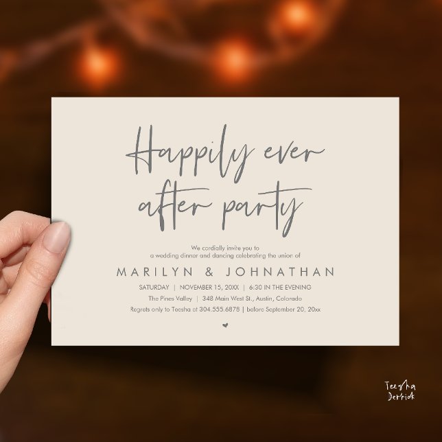 Convites Happily Ever After Party, Wedding Dinner Dancing (Happily Ever After Party, Wedding Dinner Dancing Invitation Card in Cream Grey)