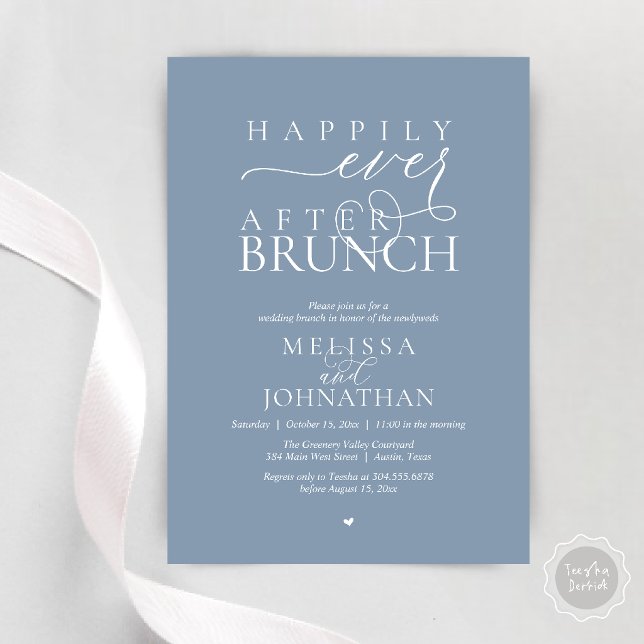 Convites Happily Ever After Party Wedding Elopement Dinner (Happily Ever After Brunch Wedding Elopement Celebration Invitation Card in Dusty Blue)