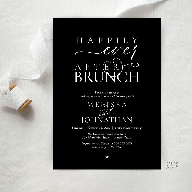 Convites Happily Ever After Party Wedding Elopement Dinner (Happily Ever After Brunch Wedding Elopement Celebration Invitation Card in Classy Black)