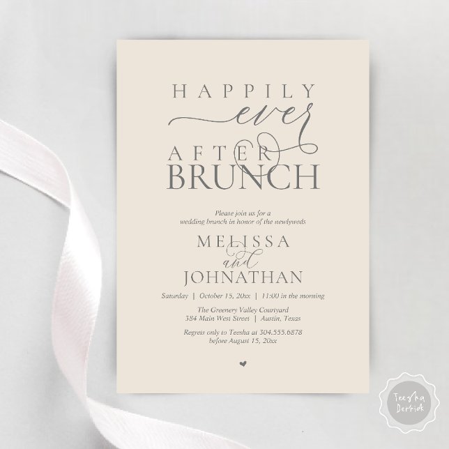 Convites Happily Ever After Party Wedding Elopement Dinner (Happily Ever After Brunch Wedding Elopement Celebration Invitation Card in Cream Grey)