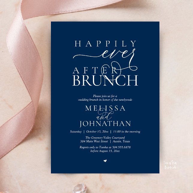Convites Happily Ever After Party Wedding Elopement Dinner (Happily Ever After Brunch Wedding Elopement Celebration Invitation Card in Navy Blue)