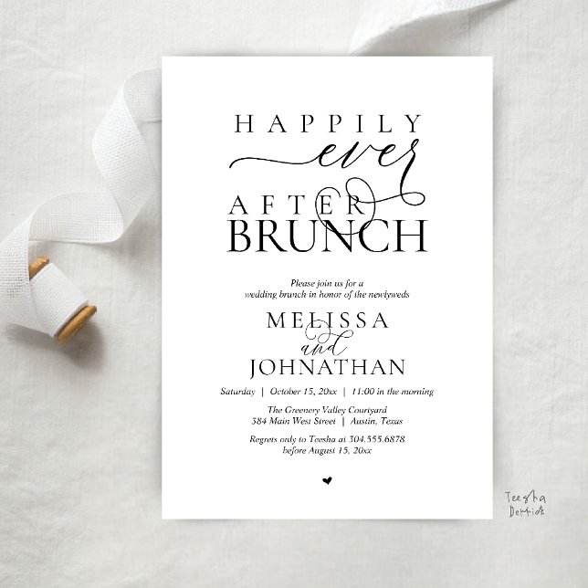 Convites Happily Ever After Party Wedding Elopement Dinner (Happily Ever After Brunch Wedding Elopement Celebration Invitation Card in Black and White)