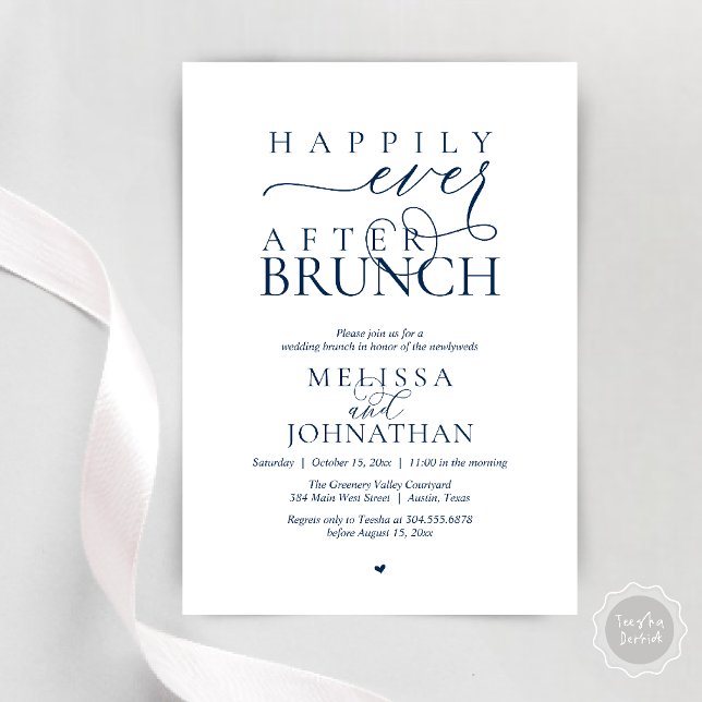 Convites Happily Ever After Party Wedding Elopement Dinner (Happily Ever After Brunch Wedding Elopement Celebration Invitation Card in Navy Blue)