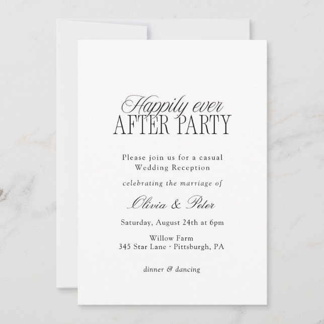 Convites Happily Ever After Party Wedding Reception (Frente)