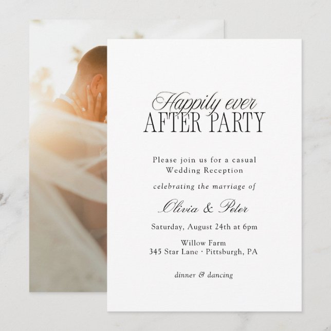 Convites Happily Ever After Party Wedding Reception (Frente/Verso)