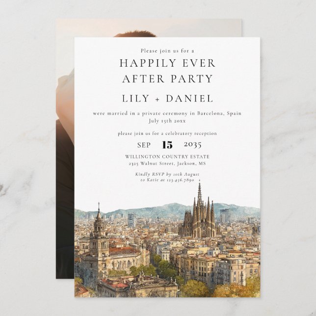 Convites Happily Ever After Photo Barcelona Wedding (Frente/Verso)
