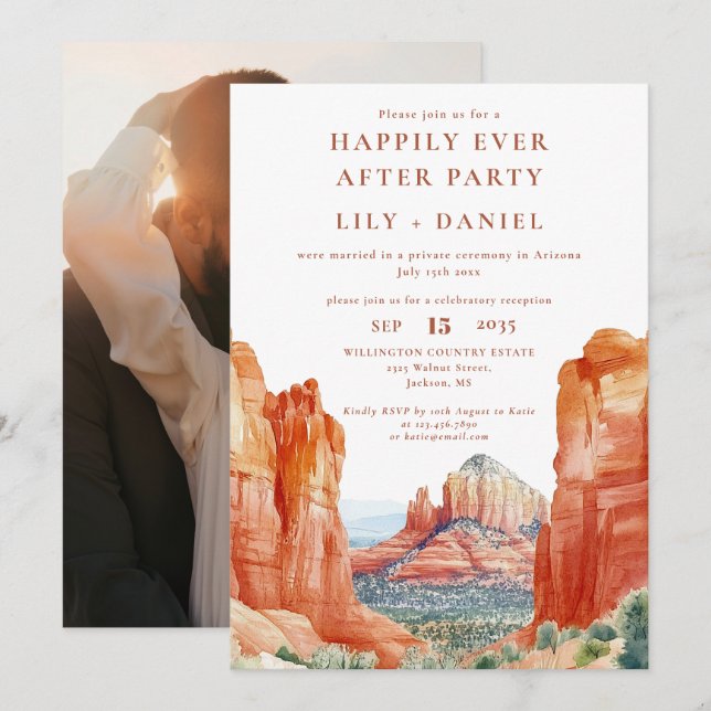 Convites Happily Ever After Photo Desert Wedding (Frente/Verso)