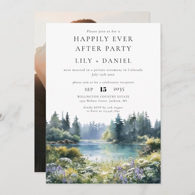Convites Happily Ever After Photo Forest Lakeside Wedding (Frente/Verso)