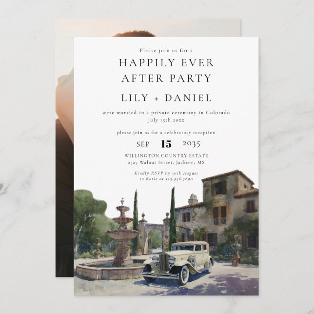 Convites Happily Ever After Photo Old Money Estate Wedding (Frente/Verso)