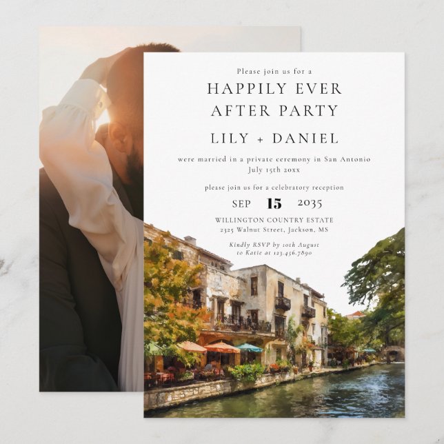 Convites Happily Ever After Photo San Antonio Wedding (Frente/Verso)