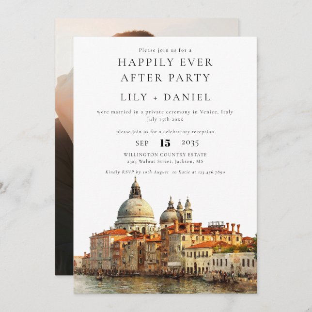 Convites Happily Ever After Photo Venice Wedding (Frente/Verso)
